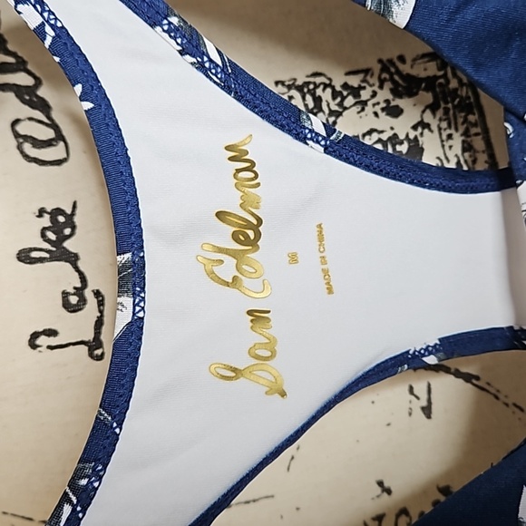 Sam Edelman Navy/White Floral Print Sports Bra Size Medium - Picture 3 of 7